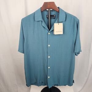 AllSaints Venice SS Shirt Aqua Blue Relaxed Fit M NWT $149 Viscose
